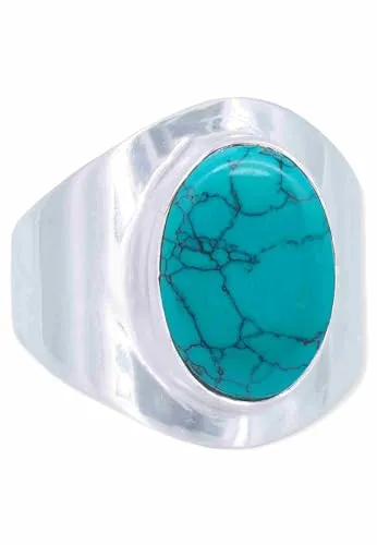 mantraroma Ring Damen Silber 925 Türkis Edelstein türkis schlicht groß modern