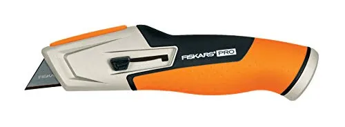 Fiskars Universalmesser mit einziehbarer Klinge, Länge 17,7 cm, Rostfreier Stahl/Kunststoff, Schwarz/Orange, CarbonMax, 1027223