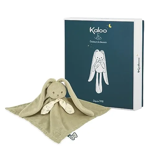 KALOO - Lapinoo - Grünes Hasen-Kuscheltuch - Plüschtier Baby - Quadratisch 30 x 30 cm - Zwei Materialien Viskose und Cord Sehr Weich - Geschenkbox - Ab Geburt, K218016