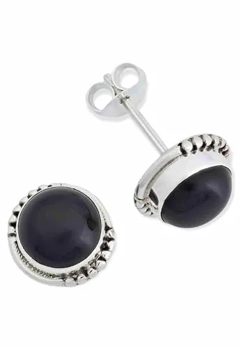 Ohrstecker 925 Silber Onyx schwarzer Stein Edelstein Ohrringe echt Silber Damen Sterling Silber Stecker Geschenk(MOS-066-03)