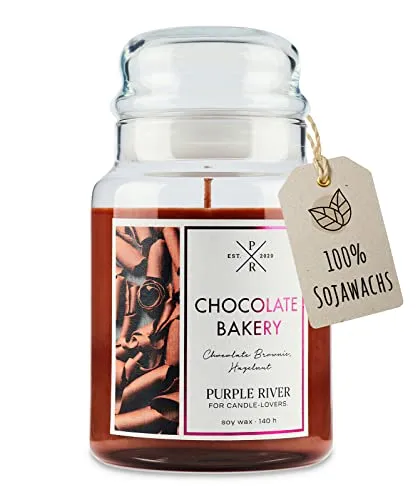 Purple River Duftkerze im Glas – Chocolate Bakery - Kerzen im Glas mit verführerischem Schokoladenduft, lange Brenndauer von bis zu 140 Stunden und aus veganem Sojawachs – ideal für eine entspannte Atmosphäre.