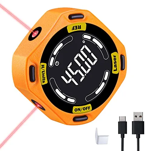 Winkelmesser Digital mit Laser-Nivellierungsfunktion - Neigungs- & Gefällsmesser mit starkem Magnet und wiederaufladbarem Akku, ideal für präzise Messungen beim Bau und in der Holzbearbeitung.