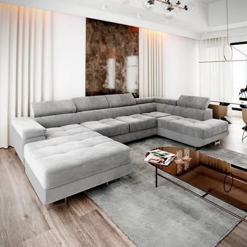 Masseno Ecksofa CASONE R-S mit Schlaffunktion - Stilvolles U-Form Sofa mit Bettkasten, ideal für vielseitige Nutzung im Wohnzimmer. Genießen Sie Komfort und Eleganz, während Sie Gäste bequem unterbringen.