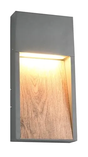 Trio Leuchten LED Außen Wandleuchte Salmon 246960135 - Lampen: Hochwertige Außen Wandleuchte aus Aluminium Druckguss mit Holzoptik, IP44 spritzwassergeschützt und inklusive 11 Watt LED für warmweißes Licht und optimale Ausleuchtung.