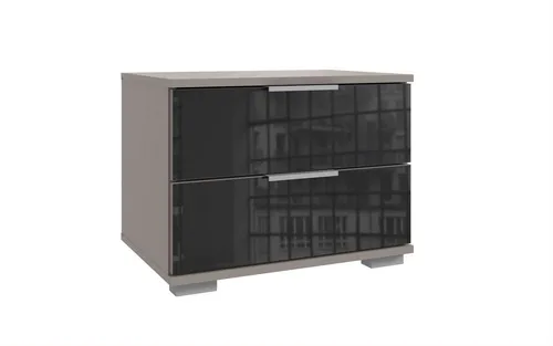 freiraum Nachtkommode Easy Plus, 2 Schübe, SAHARAGRAU + GLAS SCHWARZ - 52x40x38cm (BxHxT)
