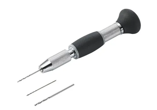 Revell 39064 Handbohrer mit 3 Bohrern - Ergonomischer Handbohrer aus verzinktem Stahl, ideal für Modellbauprojekte. Kompakt und präzise, perfekt für feine Arbeiten an Modellen, Dioramen und Figuren.