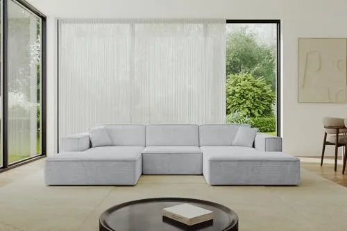 ALTDECOR Ecksofa in U-Form Corner Sofa Bett Eckcouch Couch L-Form Wohnlandschaft Cauchsofa IREA-U1-v4 301x165x77 Grau