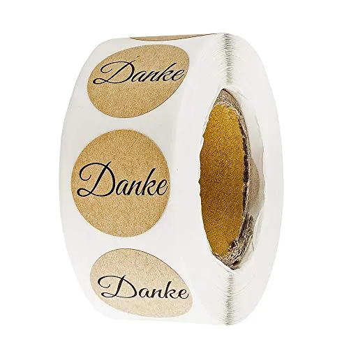Ideen mit Herz Kraftpapier-Sticker | Danke | Ø 2,5cm | Etiketten-Aufkleber auf Rolle | 500 Stück | ideal für Hochzeit, Geburtstag, Dankeskarten, Einladungen, Grußkarten