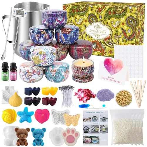 UCAMP Kerzen Selber Machen Set,DIY Kerzenherstellung Kit,Einschließlich Kerzen Gießen Set,Dochte Aufkleber und Rührlöffel,Anfänger Kerzenherstellung Zubehör