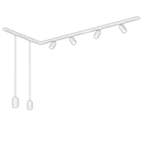 BRILONER Schienensystem Rail Komplettset mit 4x GU10 Spots - Spotbalken mit 4 schwenkbaren GU10-Spots und 2 Pendelleuchten, ideal für flexible Beleuchtung in L-Form. Erweiterbar für individuelle Lichtgestaltung in jedem Raum.
