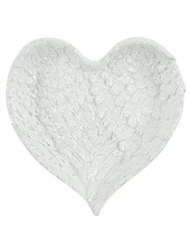 Atemberaubende weiße Glitter-Herz-Engelsflügel-Schmuckschale, 2,5 cm x 15 cm, Elegantes und einzigartiges Design, Kunstharz, perfekte Heimdekoration, Geschenk für Schatzhüter