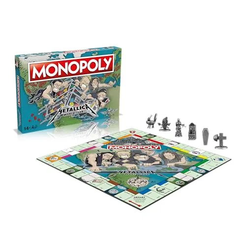 Winning Moves Monopoly Metallica – Brettspiel für 2 bis 6 Spieler - Gesellschaftsspiel mit Metallica-Thema, spannende World Tour Edition für Fans und Familien, ideal für unterhaltsame Spieleabende.