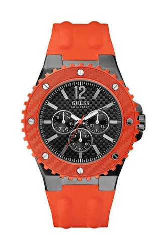 Guess Multifunktionsuhr Armbanduhr Multifunktion Edelstahl Silikon Grau Orange W11619G4, Multifunktion, 24-Std. Anzeige