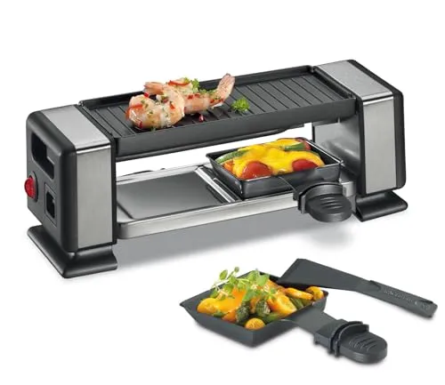 Küchenprofi Raclette VISTA2 PLUS - Raclette für 2 Personen, erweiterbar auf bis zu 8 Personen, mit antihaftbeschichteter Grillplatte und Pfännchen für müheloses Kochen