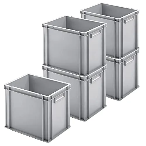 BRB 5 Eurobehälter mit 2 Griffleisten - 400x300x320 mm, grau - Lebensmittelbehälter, stoßfest und robust, ideal für die Aufbewahrung von Lebensmitteln. Spülmaschinenfest und temperaturbeständig von -20°C bis +80°C.