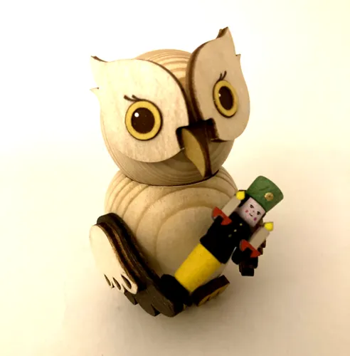 Holzfigur Mini-Eule mit Bergmann von Kuhnert