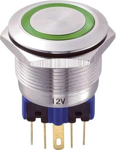 TRU Components 701977 GQ22-11E/G/12V Vandalismusgeschützter Drucktaster 250 V/AC 5A 1 x Ein/(Ein) tastend Grün IP65 1St.