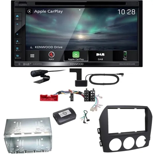 Kenwood DNX-5190DABS Navi Carplay Android Auto USB Einbauset für Mazda MX-5 NC