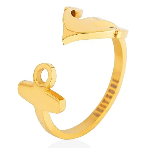 Akitsune Anker Ring | Maritimer Design-Ring Frauen Herren Edelstahl Meer Ozean Modeschmuck - Gold - US 10
