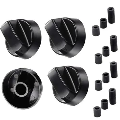 Zwenjuan Schaltknöpfe,4 Stück Drehknopf Herd Drehgriff Knebel 42mmØ mit 6mm Adaptern,Drehknopf Herd,Herdknöpfe Knöpfe Schalter,für Herd Kochfeld Backofen Gasherd,schwarz