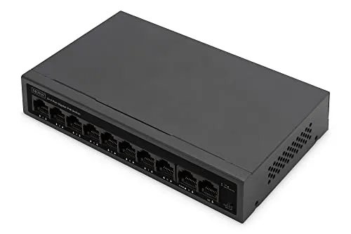 DIGITUS 10-Port PoE Netzwerk Switch - Gigabit Ethernet - Unmanaged Netzwerk-Switch mit 8 PoE Ports und 2 Uplink, ideal für CCTV-Anwendungen, 60W PoE-Budget für zuverlässige Stromversorgung.