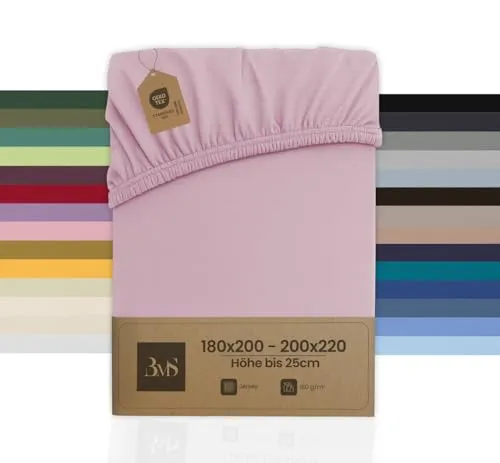 Bettwaesche-mit-Stil Spannbettlaken Jersey Spannlaken Spannbetttuch (180x200-200x220 cm, Matratzenhöhe bis 25cm, Kreide Rosa) Gewicht: 180g/m², 90% Baumwolle 10% Elasthan