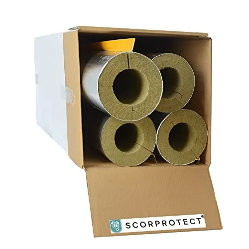 Scorprotect® voller Karton Alukaschierte Rohrschale Rohrisolierung Steinwolle mit 0.040 Wärmeleitfähigkeit (Steinwolle, 89 x 40 mm x 1 Meter)