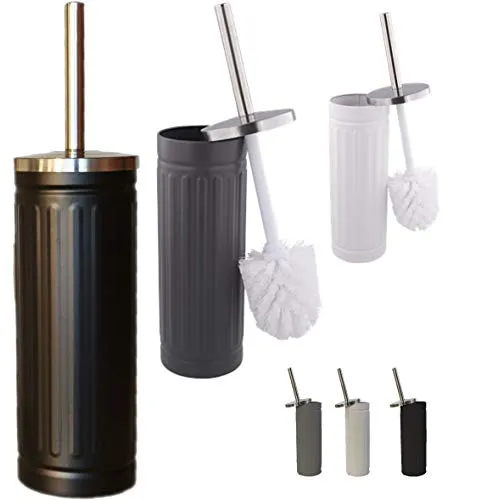 Markenlos WC Bürste Toilettenbürste Klobürste Schwarz Weiß Grau KMetall Bürstengarnitur Halter aus Edelstahl Industri (Weiß)