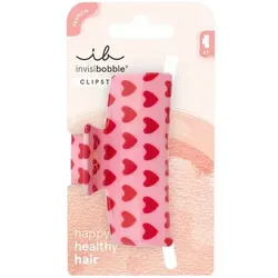 Invisibobble IB CLIPSTAR M Love is in the hair Haarspange - Stylische Haarspange in Pink mit roten Herzen für sicheren Halt und Komfort. Ideal für jeden Anlass, um deinem Look einen romantischen Akzent zu verleihen.