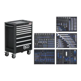 BGS Werkstattwagen Profi Standard mit 234 Werkzeugen - Werkstattwagen bestückt mit 234 hochwertigen Werkzeugen, inklusive robusten Hartschaum-Einlagen für optimale Ordnung und schnellen Zugriff auf Ihre Werkzeuge.