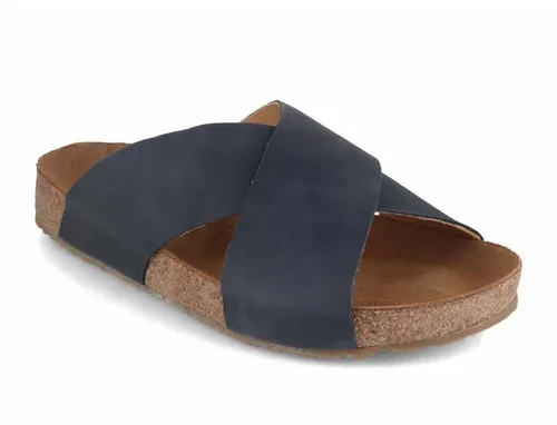 Haflinger Bio Mio Herren Pantoletten Clogs aus Leder, Größe 39 EU, Blau - Hochwertige Pantoletten aus Echtleder mit anatomischem Tieffußbett und rutschfester Gummisohle, ideal für Komfort und Stabilität im Alltag.