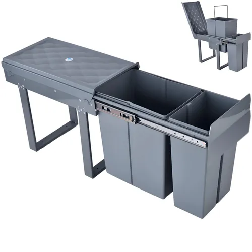 MinteLiv Einbaumülleimer Küche 2 Fächer (20L+10L) – Platzsparendes Mülltrennsystem für schmale Schränke