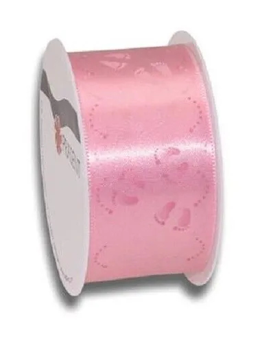 PRÄSENT GESCHENKBAND MIT WEBKANTE BABY FÜßE 2 M ROSA 1M/1,20 EUR NEU OVP