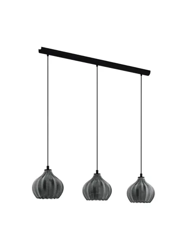 EGLO TAMALLAT Hängeleuchte, schwarz-transparent - Orientalischer Ethno-Look - Lampen – Pendelleuchte mit 3 organisch geformten Lampenschirmen aus gerilltem Rauchglas, ideal für stilvolle Beleuchtung über Esstisch oder im Wohnzimmer.