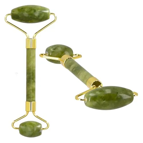 Lantelme Jade Stein Massagegerät | Doppelroller für natürliche Entspannung und strahlende Haut | Für Körper Hals Gesicht Massage und Pflege | Jaderoller Geschenkidee Erwachsene Kinder (Doppelroller)