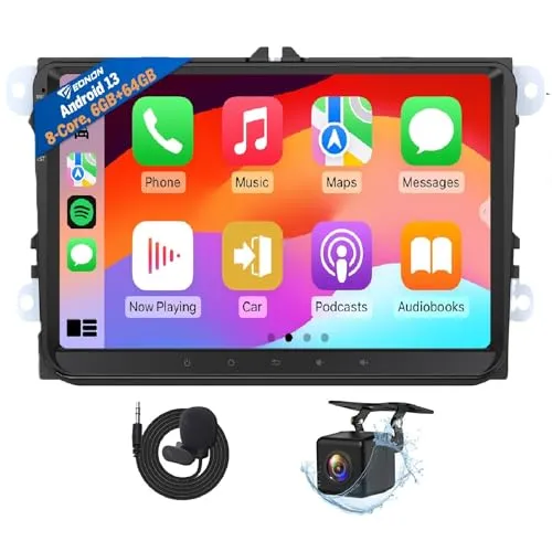 Eonon 9 Zoll Autoradio für VW Golf VI/V Polo Touran T5 Seat Skoda Android 13 6+64GB 8-Core mit Bluetooth Radio mit Snapdragon 6225 kabellos CarPlay Android Auto GPS AM/FM WiFi DSP Rückfahrkamera VWX6S