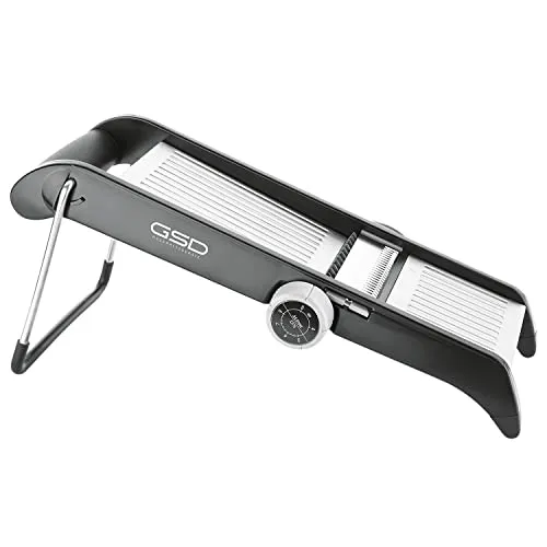 GSD Profi Mandoline Edelstahl schwarz 30061 - Reiben & Küchenreiben – Hochwertige Mandoline mit verschiedenen Schnittarten für perfekte Gemüsezubereitung und ergonomischem Restehalter für sichere Anwendung.