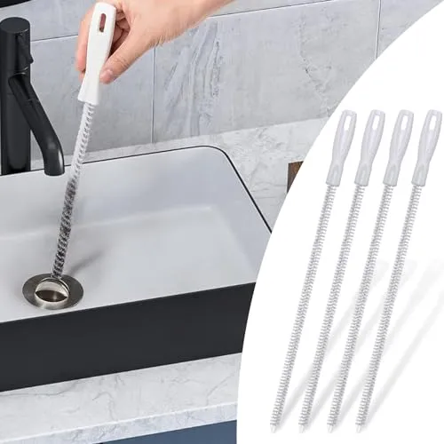 Alyvisun 4Stk Bürste für Abwasserkanäle | Flexible Abflussreinigungsbürste 45 cm, Rohrreinigungsbürste für Waschbecken, Spüle und Abfluss in Küche und Bad