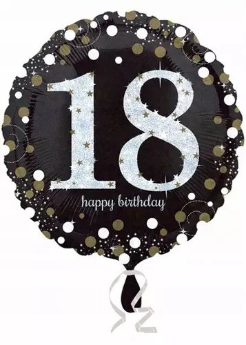 Balon na hel 45 cm Urodziny 18 Srebrny Złoty Amscan 26635332392
