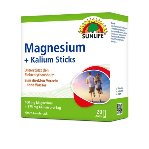 Sunlife Magnesium + Kalium Sticks 20 Stück - Vitamine & Mineralien: Praktische Sticks mit Magnesium und Kalium für mehr Energie und Vitalität.