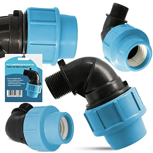 PE Rohr Winkel 90° Bogen PN16 (40 mm x 1'' AG) Kupplung Fitting Wasserrohrbogen L-Stück Bewässerungssystem Wasserleitung Wasserrohr Verbinder Garten Versorgungsleitung Pipeline Sprinklersystem
