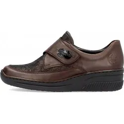 Rieker Damen Klettschuh in Braun, Größe 41 - Slipper & Loafer: Bequemer Klettschuh mit flexibler RIRICON-Sohle und stoßdämpfendem Keilabsatz für optimalen Gehkomfort.