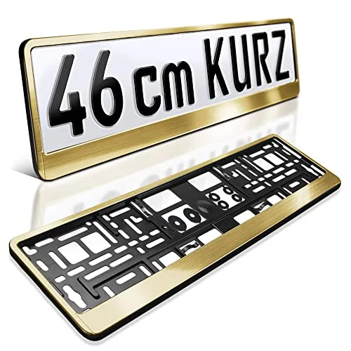 schildEVO 2 Kennzeichenhalter kurz | 46 cm | Gold matt gebürstet | für Kurze Kennzeichen | Edelstahl Look | Nummernschildhalter 460 x 110 mm