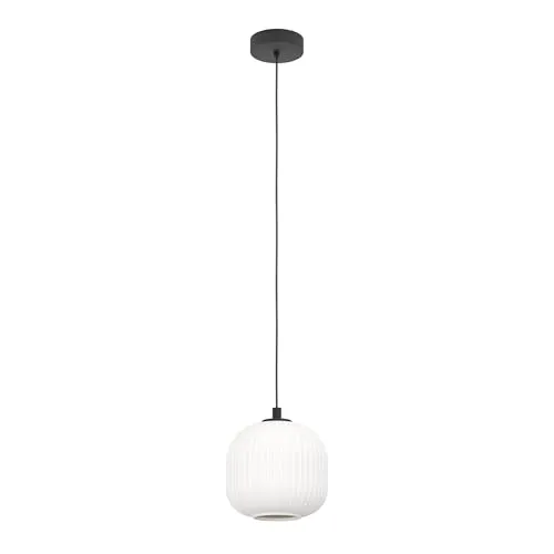 EGLO Hängelampe Mantunalle - Stilvolle Pendelleuchte für Esstisch - Moderne Hängelampe aus schwarzem Metall und weißem Glas, ideal für stilvolle Beleuchtung in Küche oder Esszimmer. E27 Fassung, dimmbar, Ø 20 cm, Höhe 110 cm.
