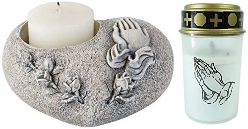 Novaliv Grabschmuck Herz Grau mit LED Grablicht von Novaliv