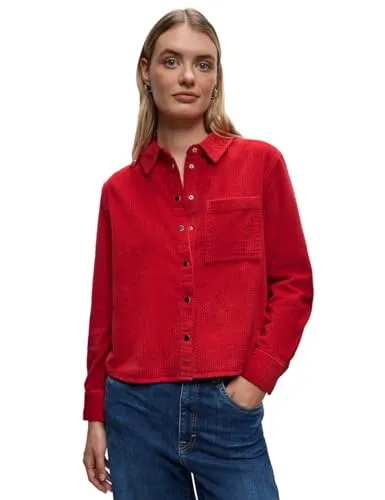 Street One Damen 3412372 Cord Hemdbluse, Racing Red, Größe 42 - Bluse mit Hemdkragen und Langarm, aus weichem Cord für optimalen Tragekomfort, ideal für lässige Outfits.