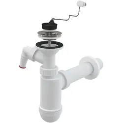 Alcadrain Flaschengeruchverschluss für die Waschbecken DN 40 mit einem Geräteanschluss und einem Edelstahlgitter DN 63, Kette