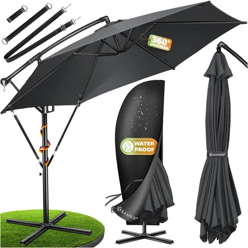 KESSER® Alu Ampelschirm mit Kurbelvorrichtung Ø300 cm / Ø350 cm - Sonnenschirm mit 360° Drehfunktion und UV-Schutz, wasserabweisender Bespannung und Handkurbel für einfaches Öffnen und Schließen - ideal für Garten, Balkon oder Terrasse.