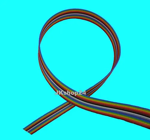 FLACHBANDKABEL 16-Adrig/Polig/Pin|Meterware (EUR 3,99/m)|FLACHBANDLEITUNG-AWG28 im 1,27mm-Raster (Pitch) | Farbige FBL/Rasterstegleitung mit IEC-Ader-Farbfolge | Flache, flexible, Band-Leitung/Kabel