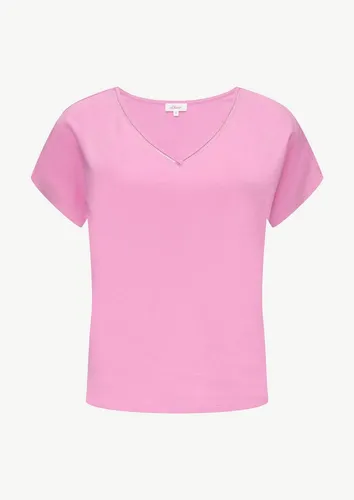 s.Oliver Shirttop T-Shirt im Relaxed Fit mit Stickerei am V-Ausschnitt Spitze